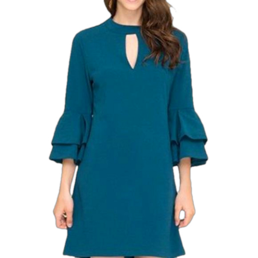 Naked Zebra Teal Dress with Ruffle Sleeves
